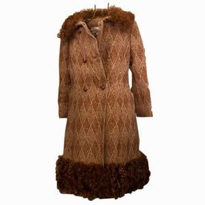 Just In! Vintage Double Breasted Wool Coat With Faux Fur